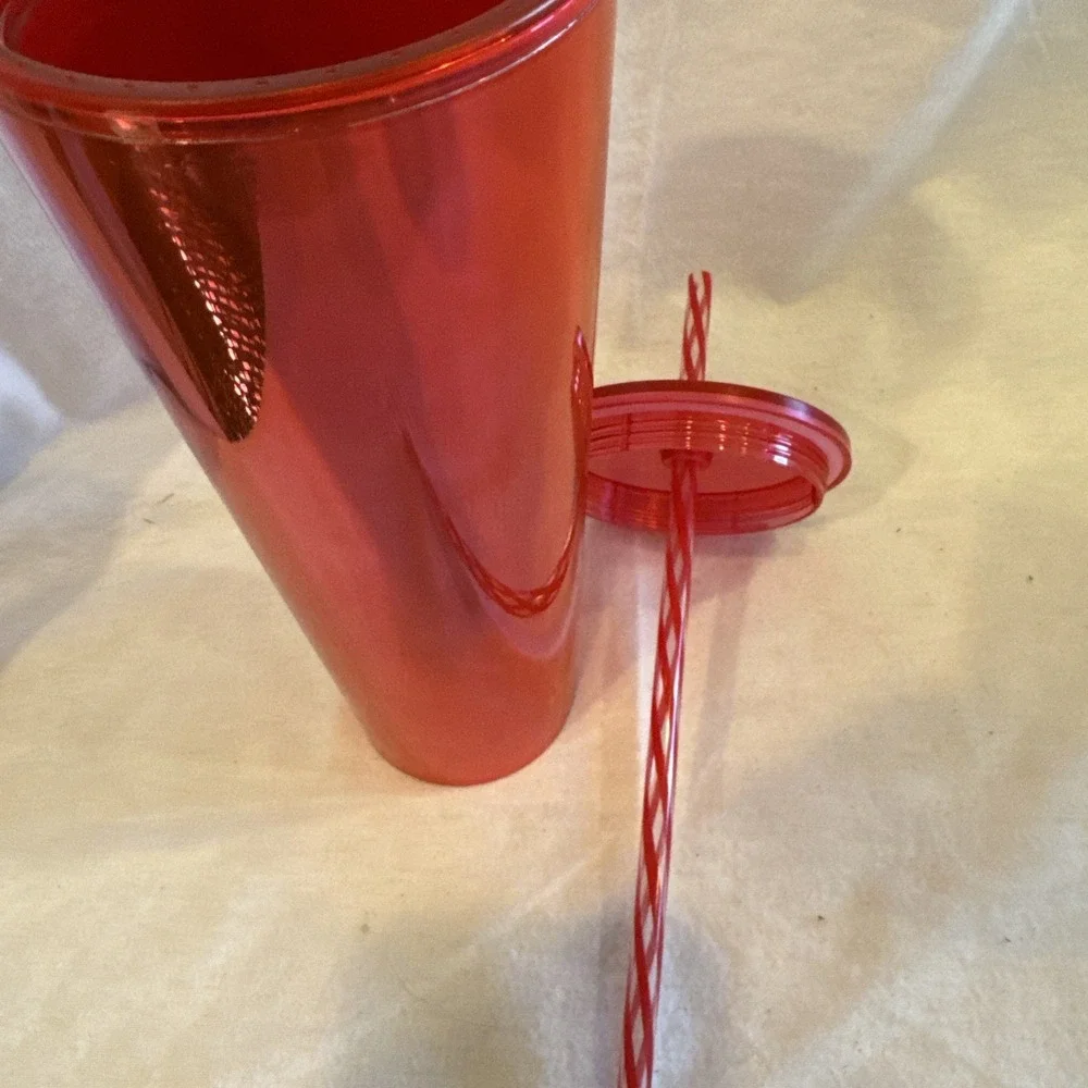 Starbucks Venti 24oz Cup‎ Tumbler Shiny Ruby Red Pink With Chrome Finish
